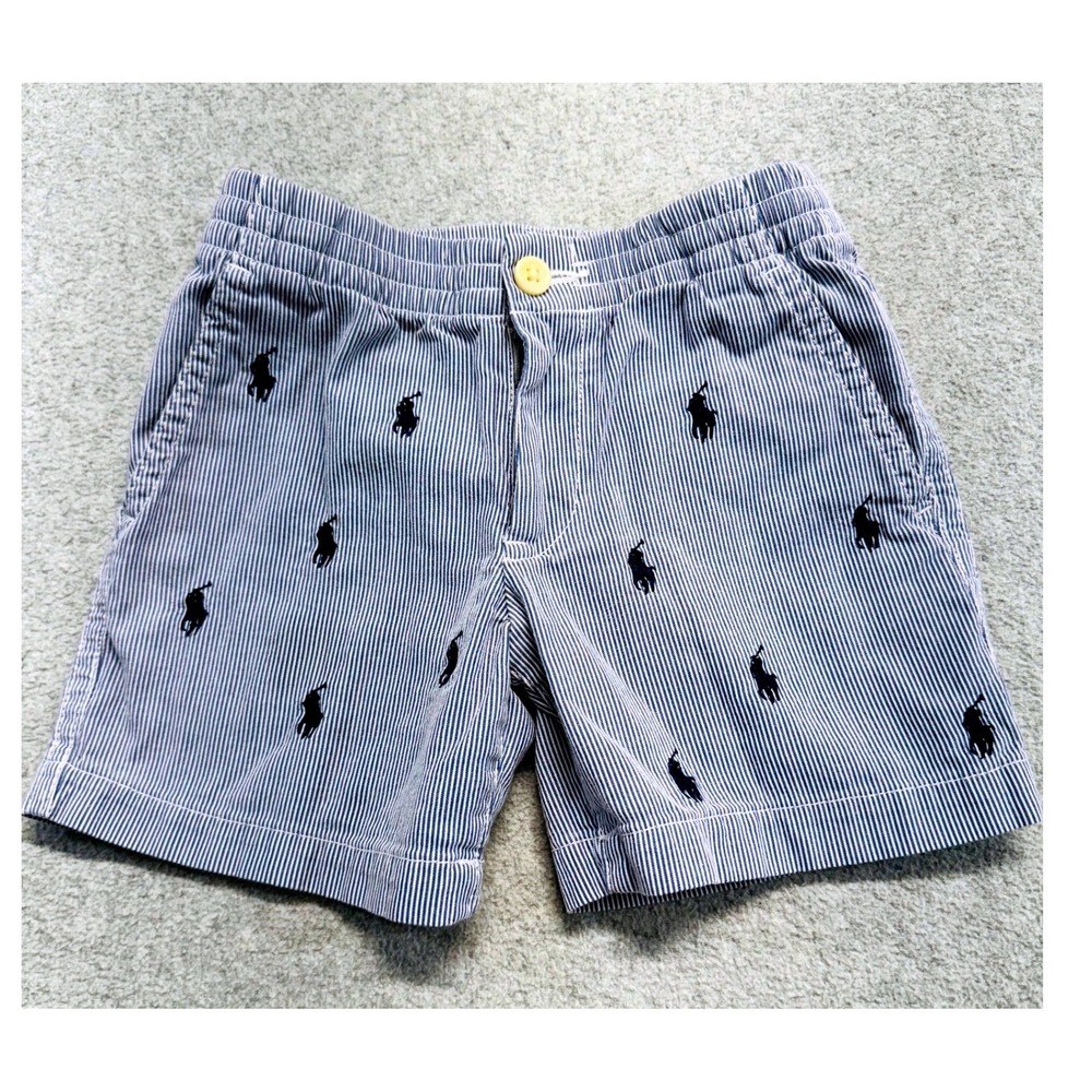 Polo Ralph Lauren Boys 2T Blue White Stripe Shorts All Over Pony Logo Preppy